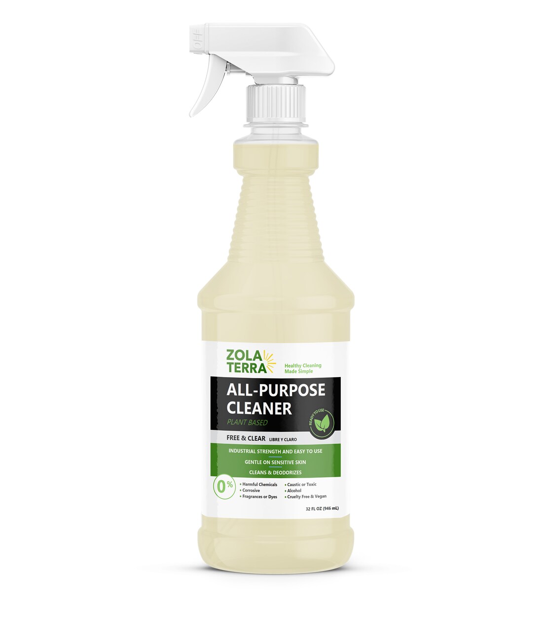 ZolaTerra All Purpose Cleaner, 32oz case of 2 with 2 green microfiber towels